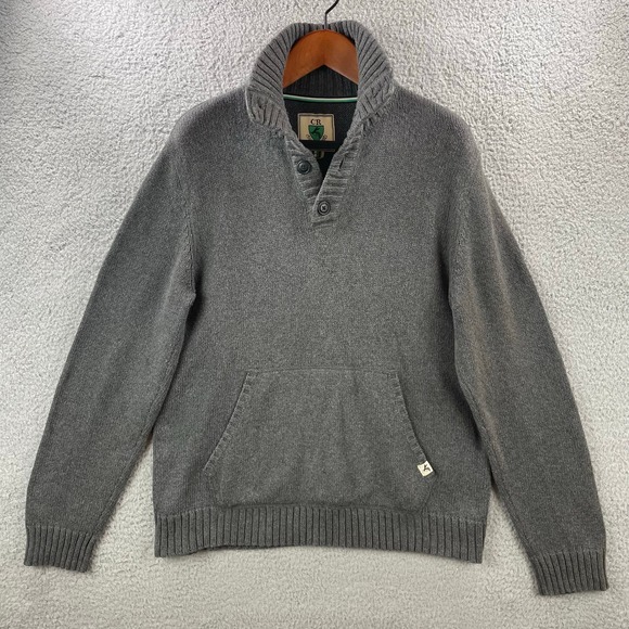 Club Room Mens Sweater XL Gray Mock Neck Kangaroo Pocket Cotton Grandpacore VTG - Picture 2 of 10